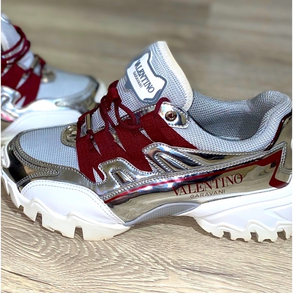 VALENTINO GARAVANI Sneaker Climber Sliver/Burgundy EUR 38.5 USA W8-8.5 M 7-7.5 - Picture 2 of 16